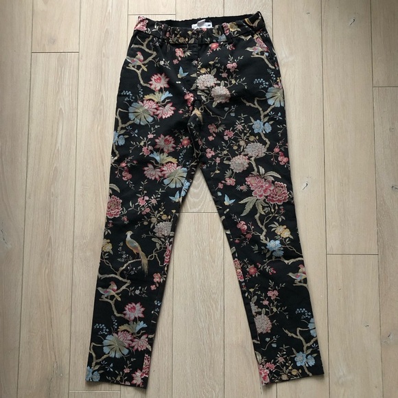 GP&J Baker x H&M Floral Print Ankle Pants in Black Size 6 - Picture 1 of 11